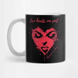 Two hearts, one soul. A Valentines Day Celebration Quote With Heart-Shaped Woman Mug